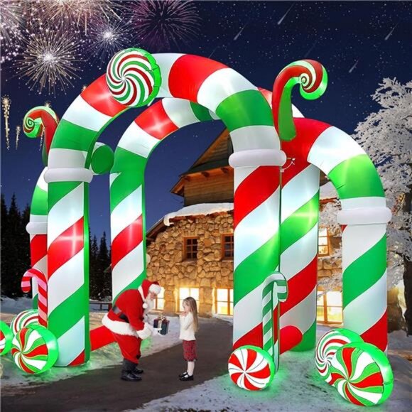 13FT Christmas Archway Inflatables with LED Light, Giant Xmas Candy Arch - Picture 1 of 8